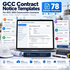 A comprehensive collection of 78 editable contract notice templates for contractors and commercial teams working under GCC construction contracts.