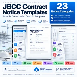 Editable notice templates to help contractors and commercial teams prepare clear, consistent contractual correspondence on JBCC construction projects.