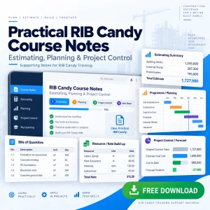 Download free RIB Candy course notes covering estimating, planning, rate build-ups, BOQs, forecasting and tender price finalisation.
