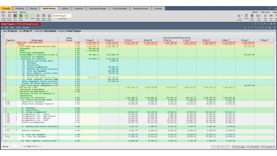 Time-Linked Cash-Flow Forecast Budgeted project amounts distributed month by month using information linked to the construction programme.